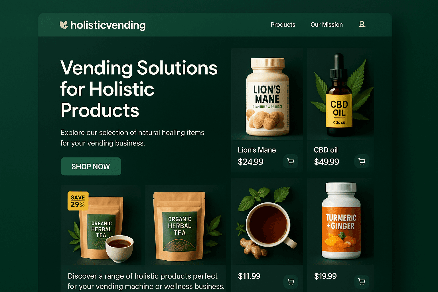 holisticvending.com website mockup